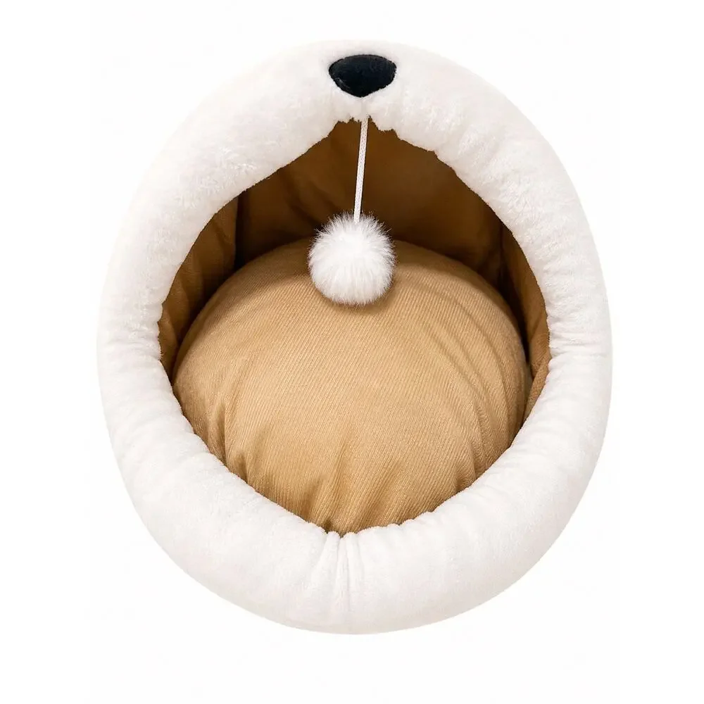 New Pink Kawaii Cat Cave Bed‎ Bear Ears Pom Pom Plush Coquette Small Pet House